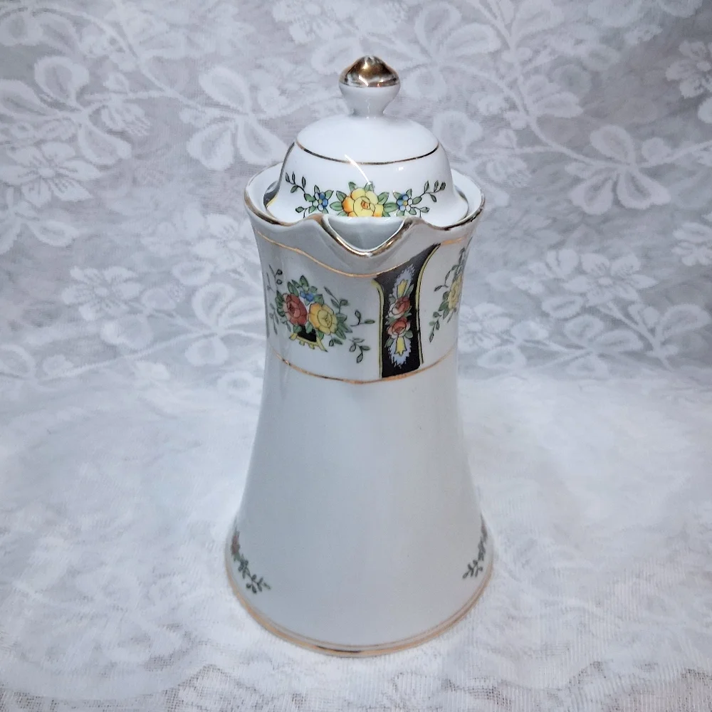 Antique Noritake Coffee Or Chocolate Pot And Service For Five Floral